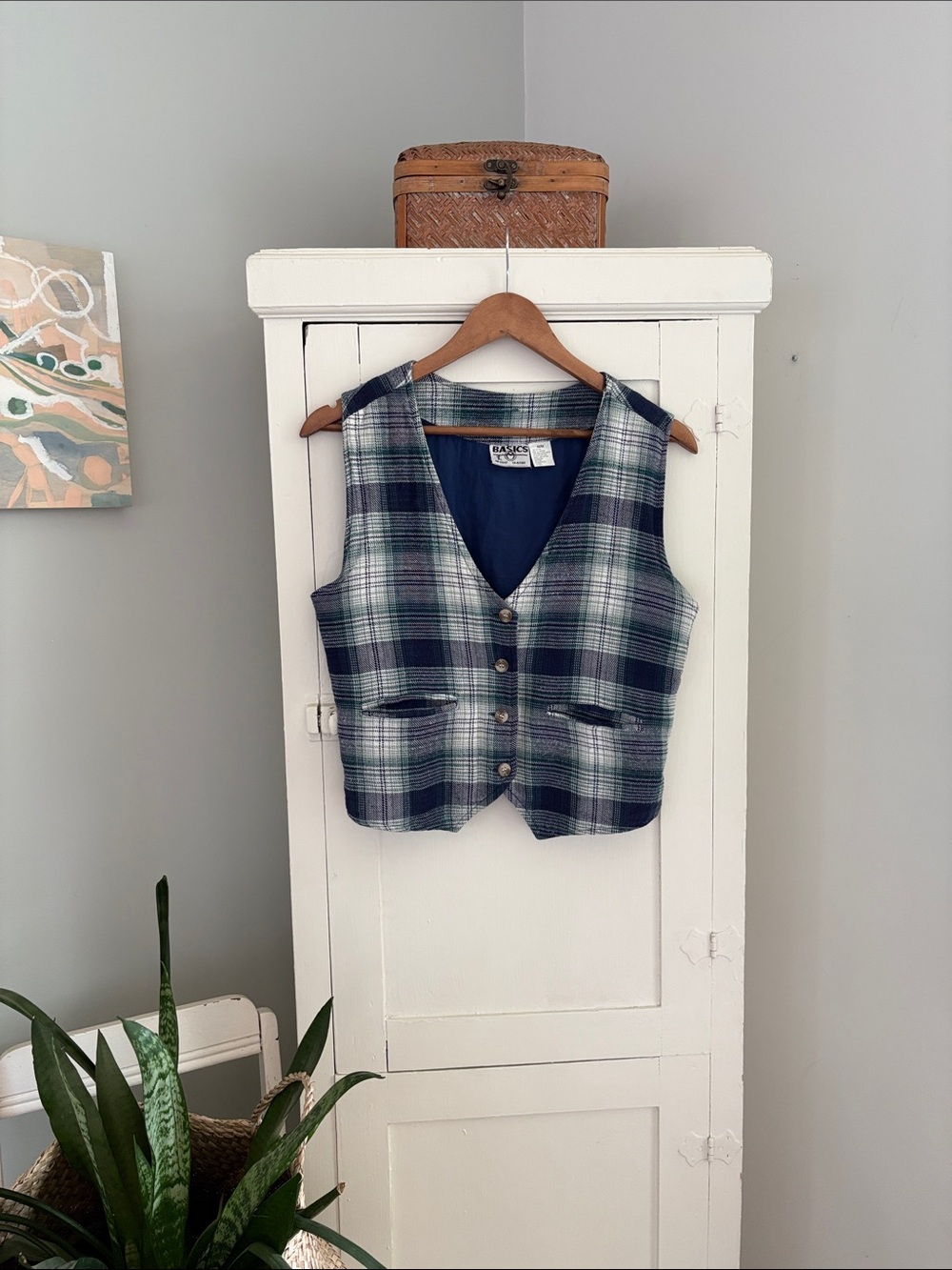 Plaid Vest in Navy, Green, White